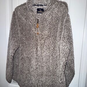 Simply Southern Brown Faux Fur Sherpa Fleece Quarter Zip Pullover Jacket Size L